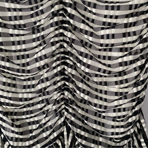 Bebe Strapless Stretchy Gingham Ruffle Zipper Mini Dress NWTs size large black - Picture 3 of 7